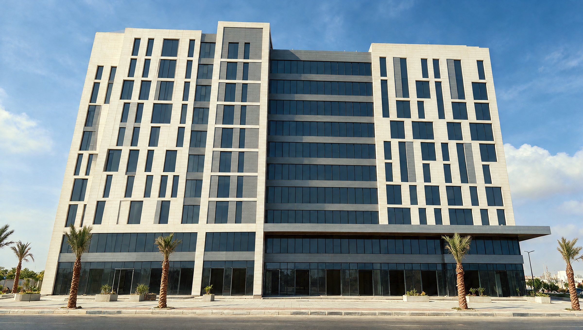 The front elevation of LINX Tower, with shops on the ground floor and offices above